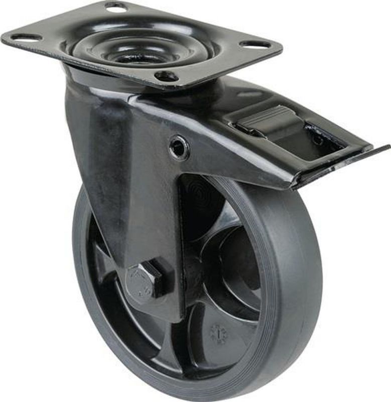 BS ROLLEN Lenkrolle mit Totalfeststeller (Rad-Ø 125 mm Tragfähigkeit 120 kg / mit Feststeller Gummi) - L820.B44.126.06