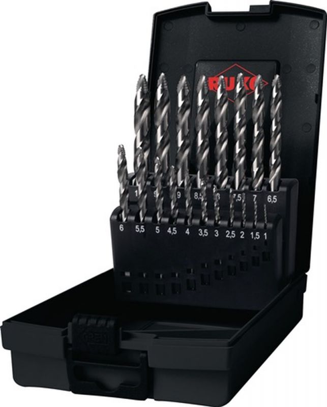 Ruko Spiralbohrersatz (Nenn-Ø 1-10x0,5 mm / HSS blank/brüniert) - 259214RO