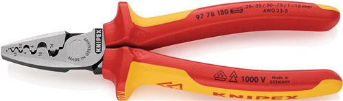 NW-KNIPEX Aderendhülsenzange (Gesamtlänge 180 mm / 0,25 - 16,0 (AWG 23 - 5) mm² poliert) - 97 78 180