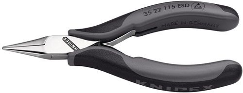 NW-KNIPEX Elektronikgreifzange (Gesamtlänge 115 mm ESD / flachrunde Backen spiegelpoliert Form 2) - 35 22 115 ESD