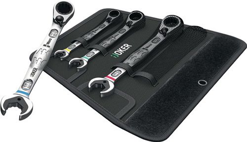 NW-Wera Maulringratschenschlüsselsatz (4-teilig Schlüsselweiten 10-19 mm / Umschalthebel, Ringseite 15° gekröpft) - 05020090001