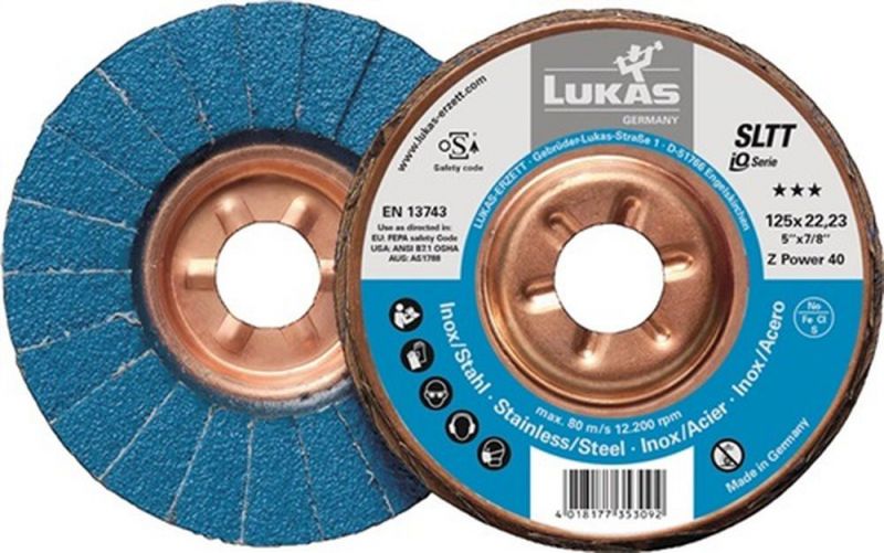 LUKAS Fächerscheibe (Ø 125 mm Körnung 40 flach / INOX Zirkonkorund / Inhalt: 10 Stück) - A27201250400045A