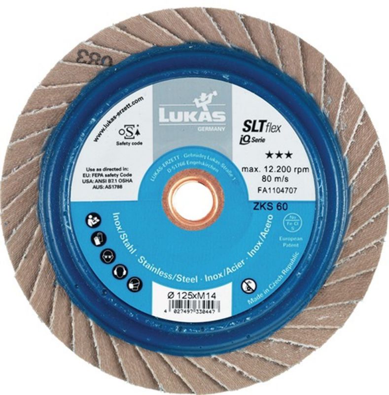 LUKAS Fächerscheibe (Ø 125 mm Körnung 40 flach / INOX, Stahl Spezial-Zirkonkorund / Inhalt: 10 Stück) - A272712504018
