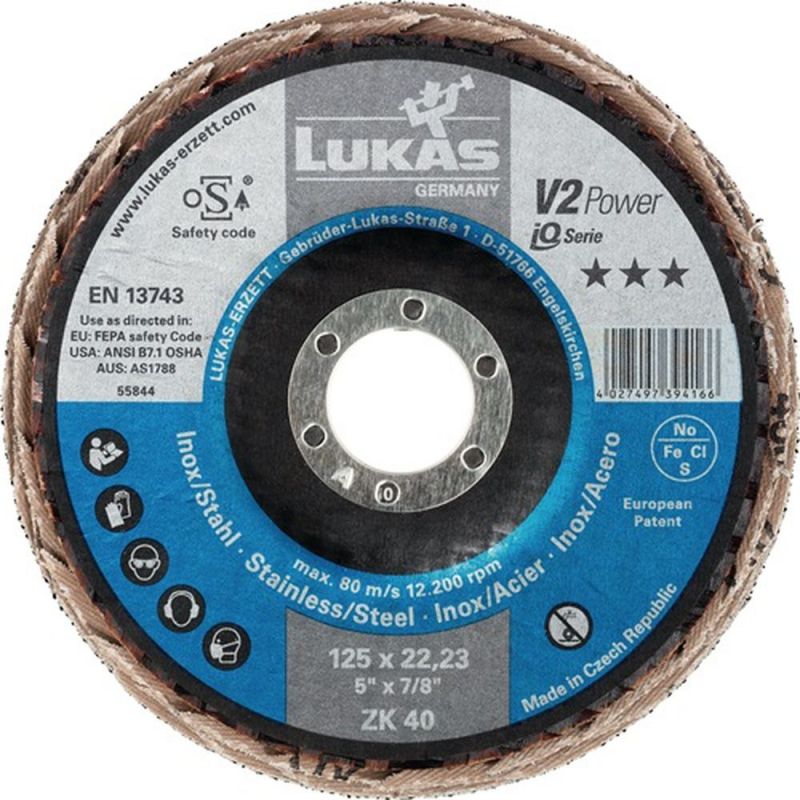 LUKAS Fächerscheibe (Ø 125 mm Körnung 40 flach / Stahl Zirkonkorund / Inhalt: 10 Stück) - A27441250401465A