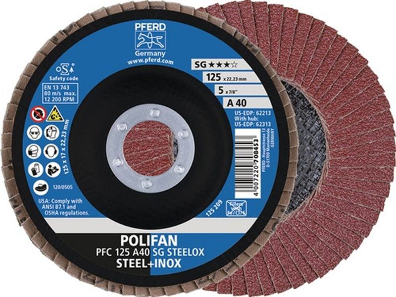 PFERD Fächerscheibe (Ø 125 mm Körnung A-60 konisch / INOX Normalkorund / Inhalt: 10 Stück) - 67706125