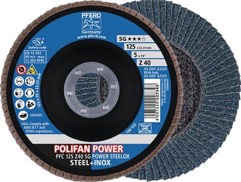 PFERD Fächerscheibe (Ø 125 mm Körnung Z-40 konisch / INOX Zirkonkorund / Inhalt: 10 Stück) - 67784125