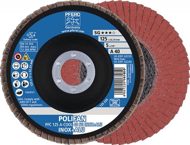 PFERD Fächerscheibe (Ø 125 mm Körnung A-60 konisch / INOX/Aluminium Normalkorund / Inhalt: 10 Stück) - 67756125