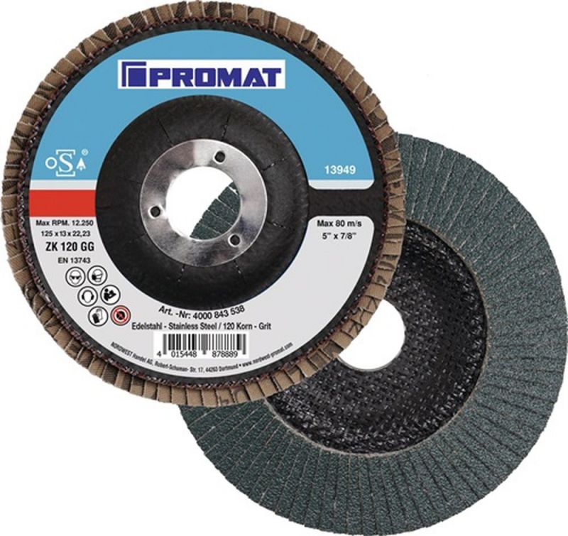 Rondelle dentée PROMAT (Ø 125 mm, granulométrie 120 plate / corindon de zirconium INOX / contenu : 10 pièces) - 4000843538