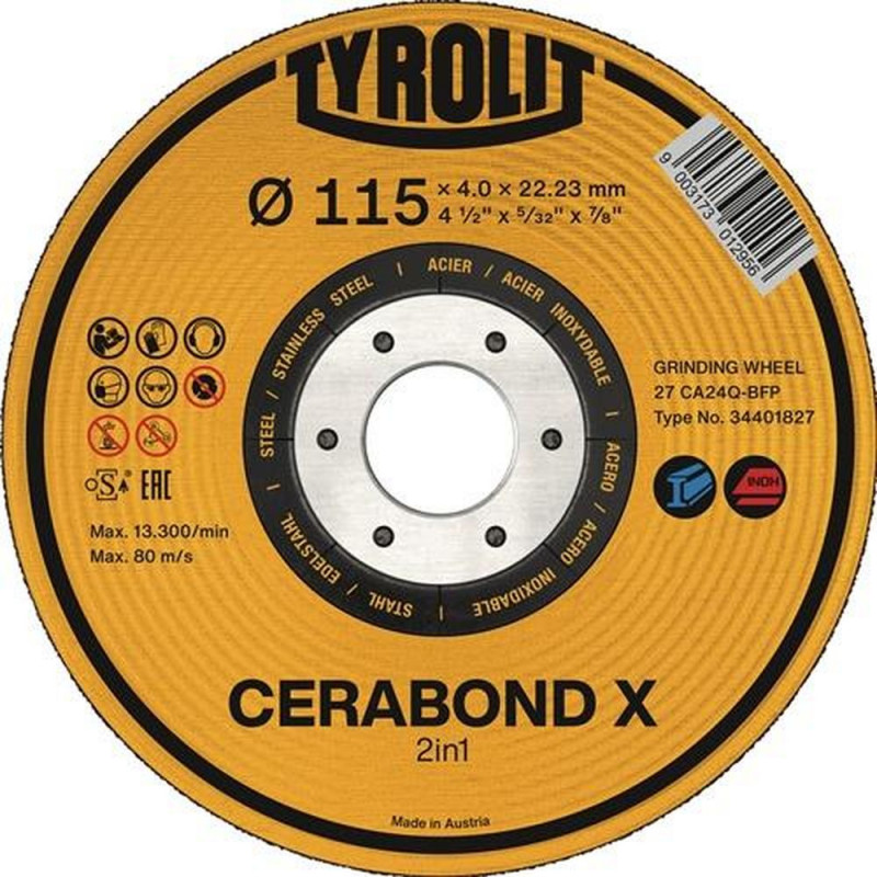 Tyrolit Schruppscheibe (D178xS7mm Körnung 24 / gekröpft INOX/Stahl / Inhalt: 5 Stück) - 34401850