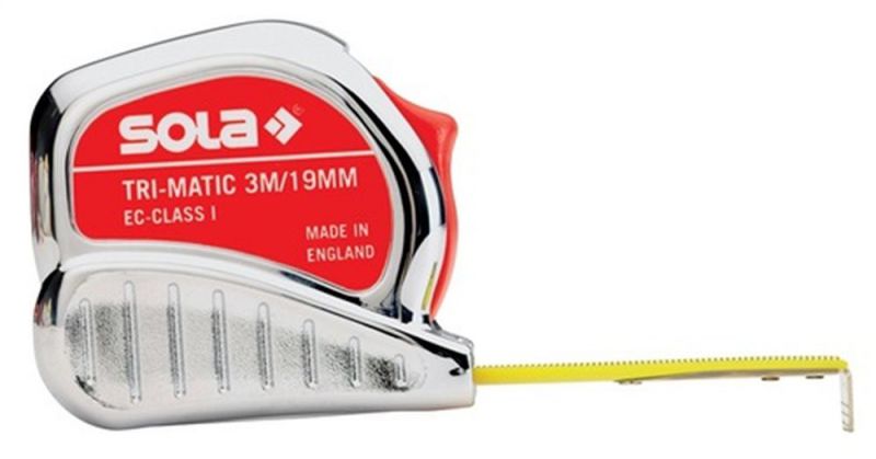 Sola Taschenrollbandmaß (Länge 10 m Breite 25 mm mm/cm / EG 1 Kunststoff Stopptaste) - 50023501