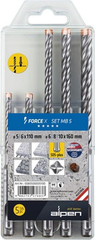 ALPEN Hammerbohrer-Satz (5-teilig SDS-plus / Kunststoffbox) - 0080500005100