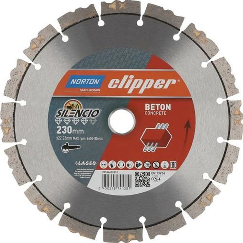 Norton Clipper Diamanttrennscheibe (Ø 230 mm Bohrung 22,23 mm / für Winkelschleifer Segmentbreite 2,6 mm) - 70184602810