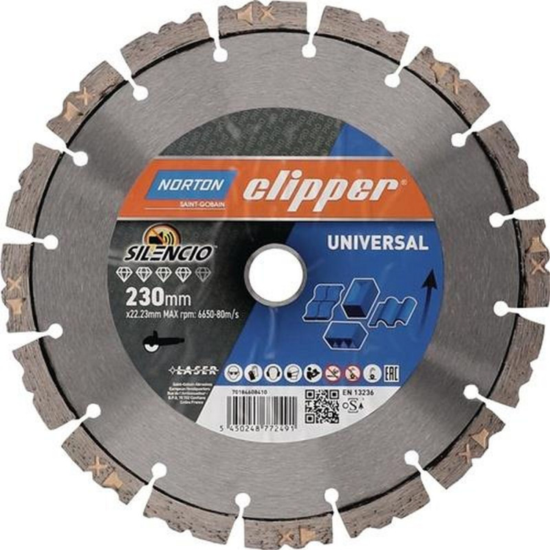 Norton Clipper Diamanttrennscheibe (Ø 230 mm Bohrung 22,23 mm / für Winkelschleifer Segmentbreite 2,6 mm) - 70184608410