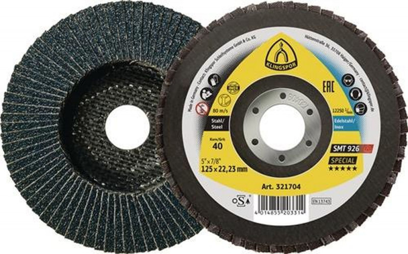 KLINGSPOR Fächerscheibe (Ø 125 mm Körnung 80 6° gewölbt / INOX, Stahl Zirkonkorund / Inhalt: 10 Stück) - 321709