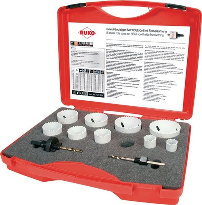 Ruko Lochsägensatz (11-teilig 19 - 64 mm / Schnitttiefe 38 mm HSSE-Co8-Bi-Metall) - 126306