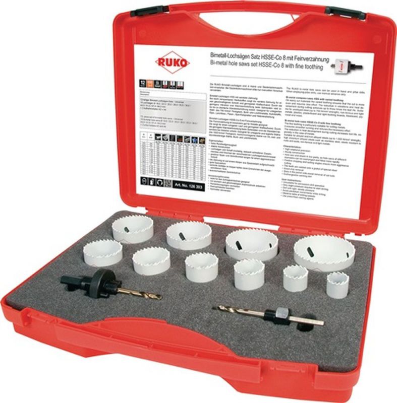 Ruko Lochsägensatz (12-teilig 19 - 64 mm / Schnitttiefe 38 mm HSSE-Co8-Bi-Metall) - 126303