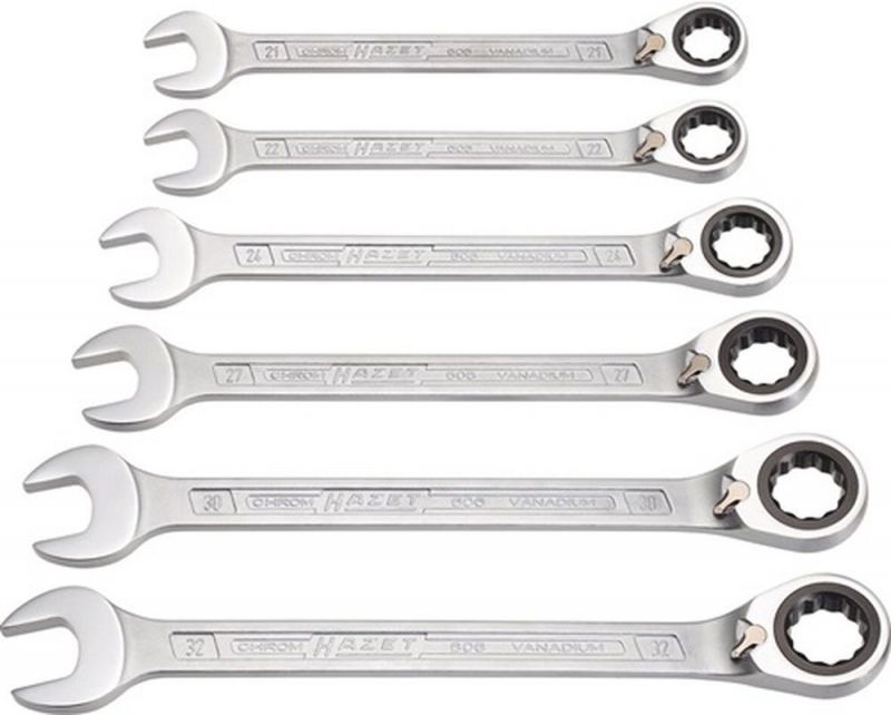 NW-HAZET Knarrenringmaulschlüsselsatz (6-teilig Schlüsselweiten 21-32 mm / abgewinkelt) - 606/6-1