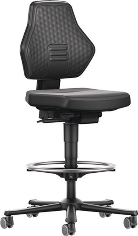 Bimos Arbeitsdrehstuhl (Rollen + Fußring / Kunstlederpolster schwarz) - 9071-0551-807