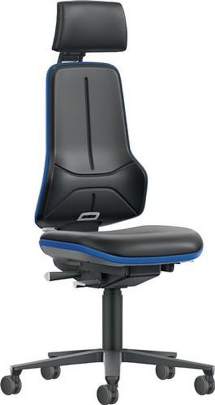 Bimos Arbeitsdrehstuhl (Rollen mit Kopfstütze / Kunstlederpolster schwarz blau) - 9576-MG01-3277