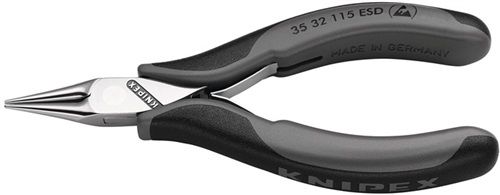 NW-KNIPEX Elektronikgreifzange (Gesamtlänge 115 mm ESD / flachbreite Backen spiegelpoliert Form 3) - 35 32 115 ESD