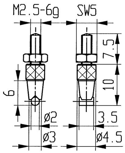 Käfer Messeinsatz (Ø 2 mm horizontaler Zylinder / M2,5 Stahl) - 62074