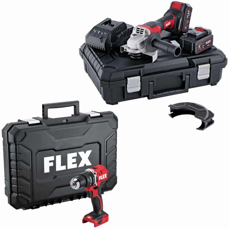 FLEX 2-Gang 18 V Akku-Schlagbohrschrauber + Winkelschleifer L 125 18.0-EC LD/5.0 Set + PD 2G 18.0-EC LD - 535132