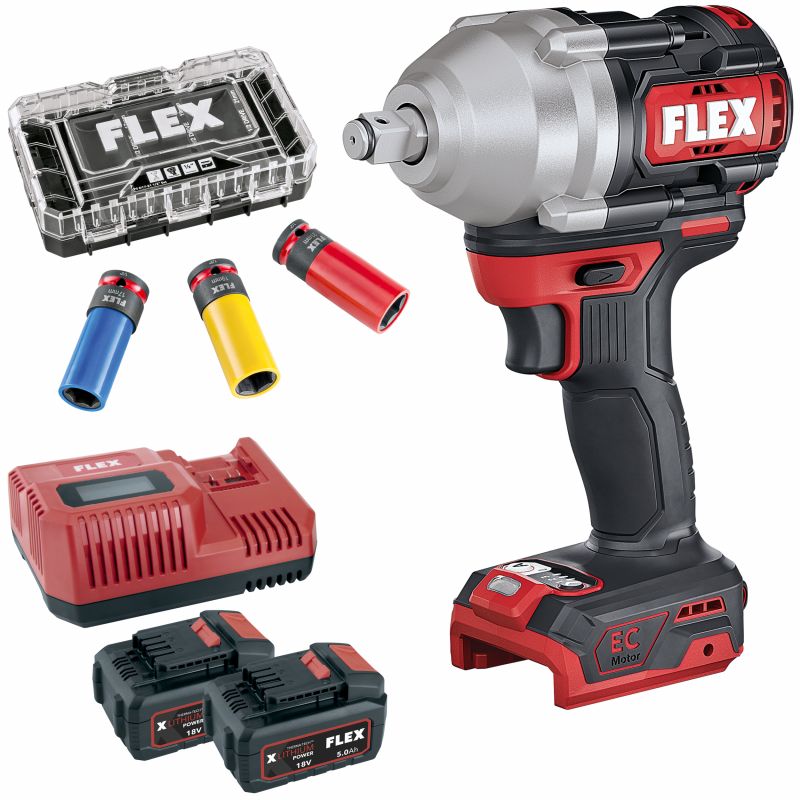FLEX Akku-Schlagschrauber 18,0 V IW 1/2" 750 18-EC C + P-Set 55 R + IPS D17-21 1/2" Set - 535924