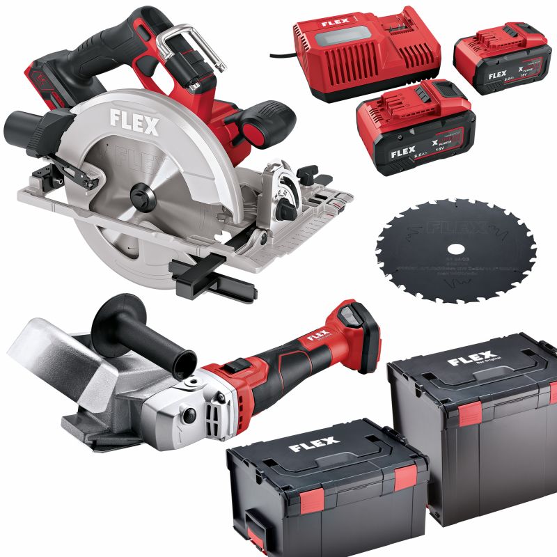 FLEX 18 V Akku Rinnenträger-Einlassfräse und Handkreissäge RFE 40 18.0-EC + CS 68 18-EC + P-Set 18-88 R - 535925