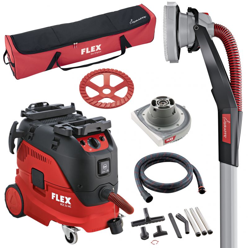 FLEX Beton Wand- und Deckenschleifer Giraffe® mit Wechselkopfsystem + SicherheVCE 33 M AC-Set + GDE 10 Set Turbo-Jet - 536629