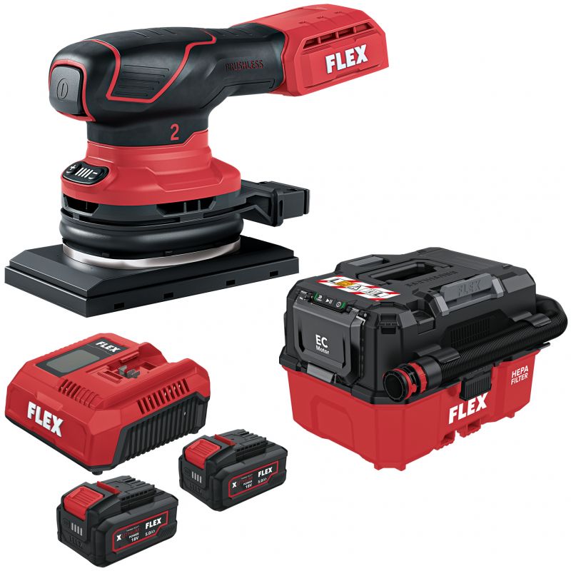 FLEX Akku-Schwingschleifer + Akku-Sauger 9 l, Klasse L 18 V VC 9 L MC 18 RC + P-Set 55 + OSE 2-80 18-EC C - 536637