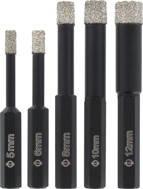 TRIUSO Diamant-Porzellan-Fliesenbohrer 5, 6, 8, 10, 12 mm - DIAHEXSET5