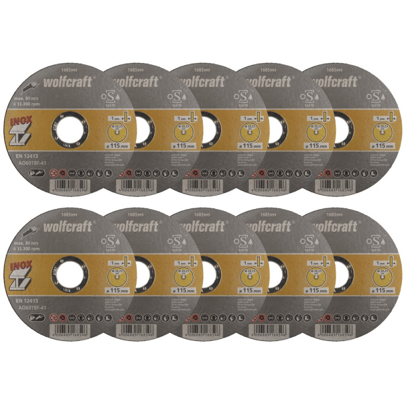 wolfcraft Trennscheiben Inox Ø115x1,0x22,2mm Box (10 Stück) - 8462000