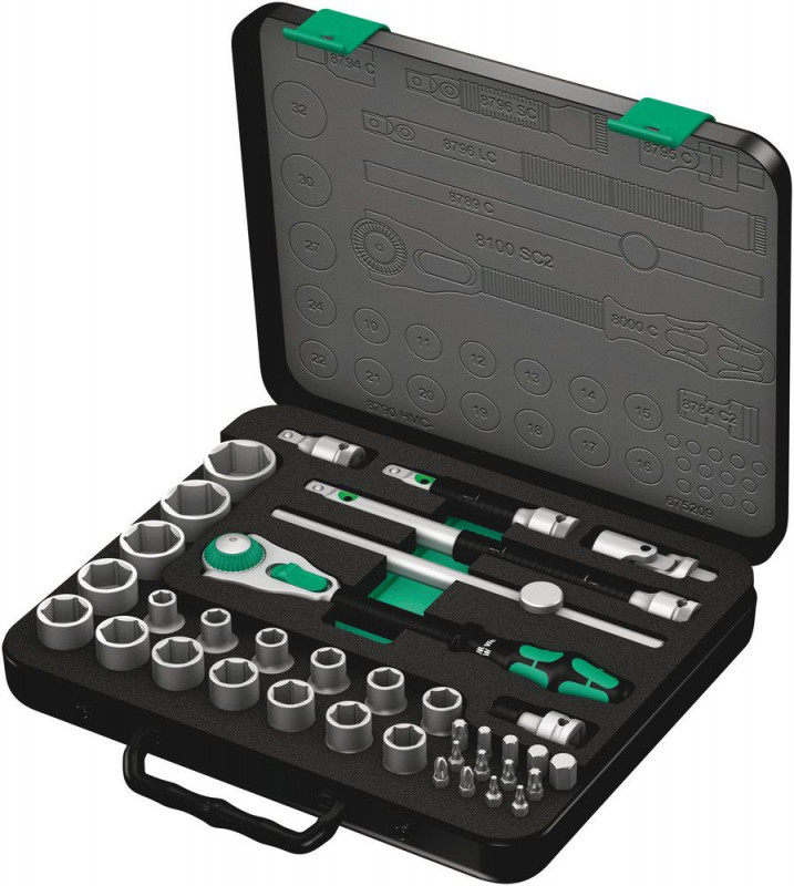 Wera 8100 SC 2 Zyklop Speed-Knarrensatz, 1/2"-Antrieb, metrisch, 37-teilig - 05003645001