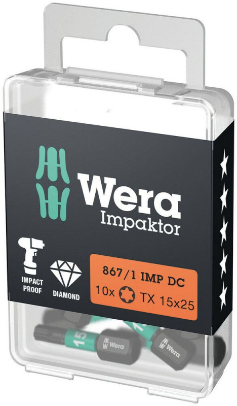 Wera 867/1 IMP DC TORX® DIY Impaktor Bits, TX 15 x 25 mm, 10-teilig - 05057623001