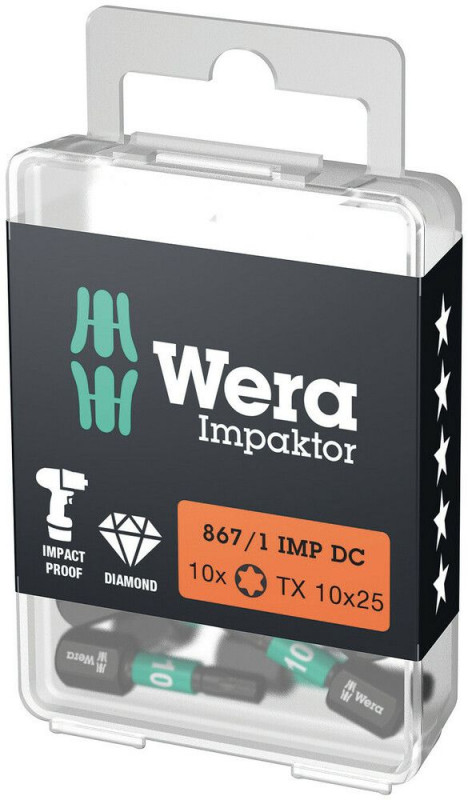 Wera 867/1 IMP DC TORX® DIY Impaktor Bits, TX 10 x 25 mm, 10-teilig - 05057628001