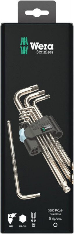 Wera 3950/9 Hex-Plus Stainless 1 SB Winkelschlüsselsatz, metrisch, Edelstahl, 9-teilig - 05073544001