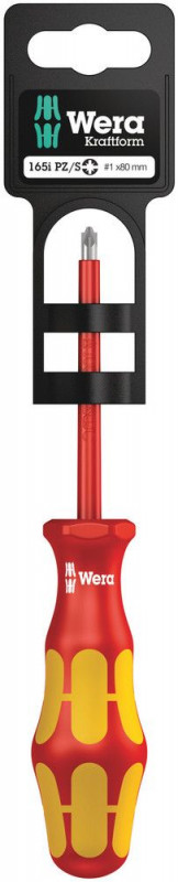 Wera 165 i PZ/S SB VDE-isolierter Schraubendreher für PlusMinus-Schrauben (Pozidriv/Schlitz), # 1 x 80 mm - 05100021001