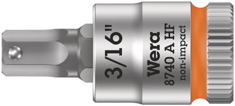 Wera 8740 A HF Zyklop Bitnuss mit 1/4"-Antrieb, mit Haltefunktion für Innensechskantschrauben, 3/16" x 28 mm - 05003386001