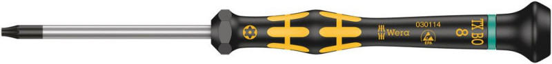 Wera 1567 TORX® BO ESD Kraftform Micro Schraubendreher mit Bohrung im TORX® Profil, TX 8 BO x 60 mm - 05030114001