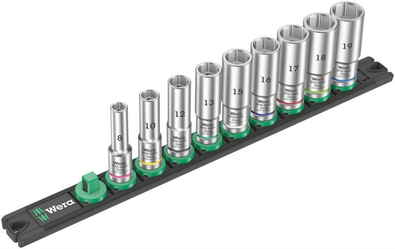 Wera Nuss-Magnetleiste B Deep 1 Steckschlüsseleinsatz-Satz, 3/8"-Antrieb, 9-teilig - 05005440001