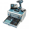 MAKITA Akku-Schlagbohrschrauber 18V / 3,0 Ah, 2 Akkus + Ladegerät im Alukoffer + 96-tlg. Zubehör-Set - DHP482RFX9