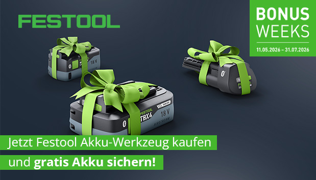 Banner Festool Bonus Weeks 2026 - Festool gratis Akku sichern