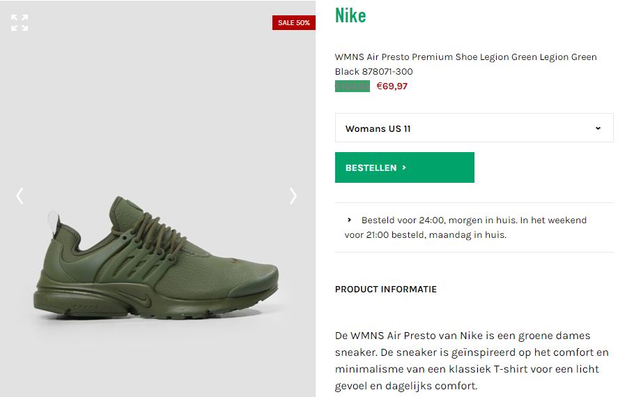 Nike WMNS Air Presto Premium Shoe groene dames sneakers voor €69,97
