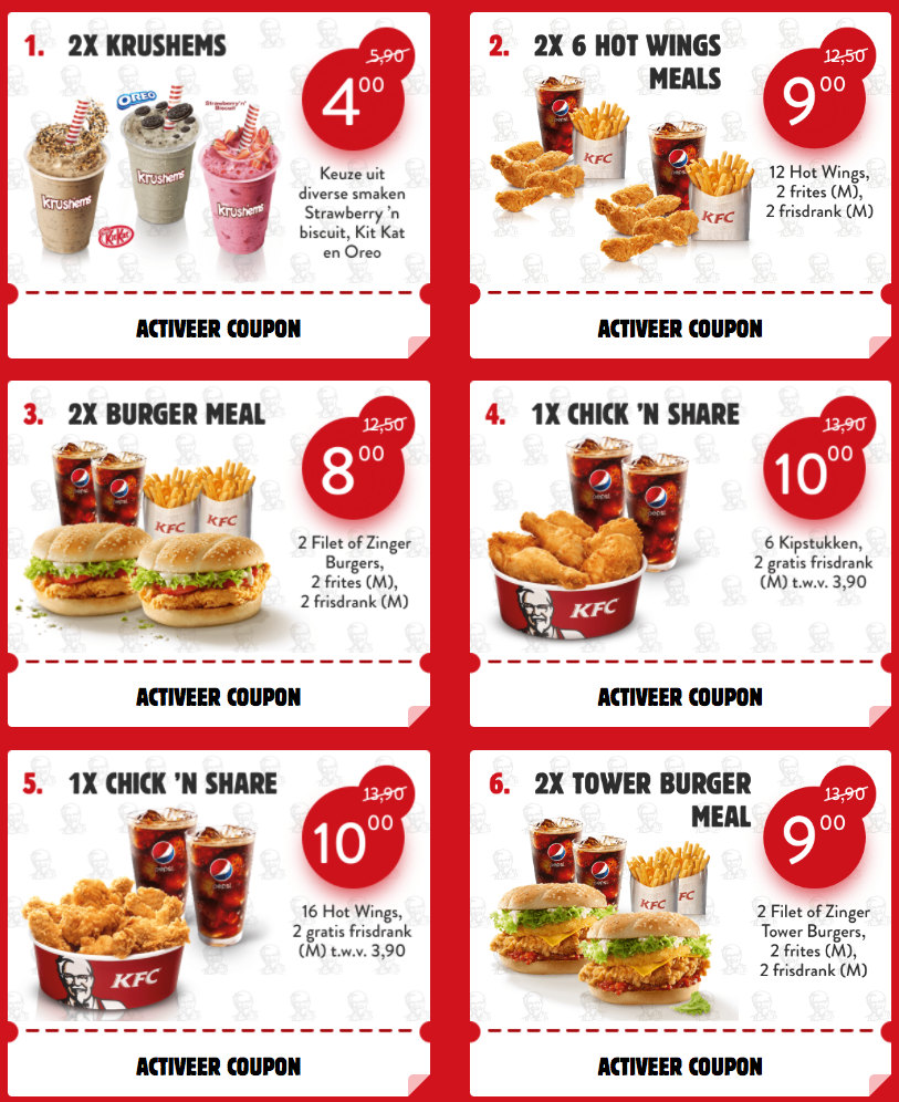 KFC Couponcodes voor 20 augustus