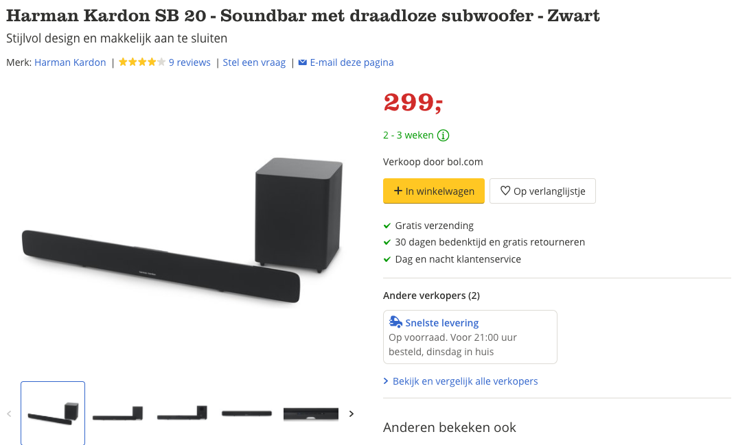 Harman Kardon SB 20 Soundbar met draadloze subwoofer Zwart voor €299