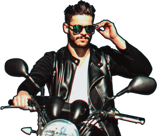 guy in shades sitting on motorcycle