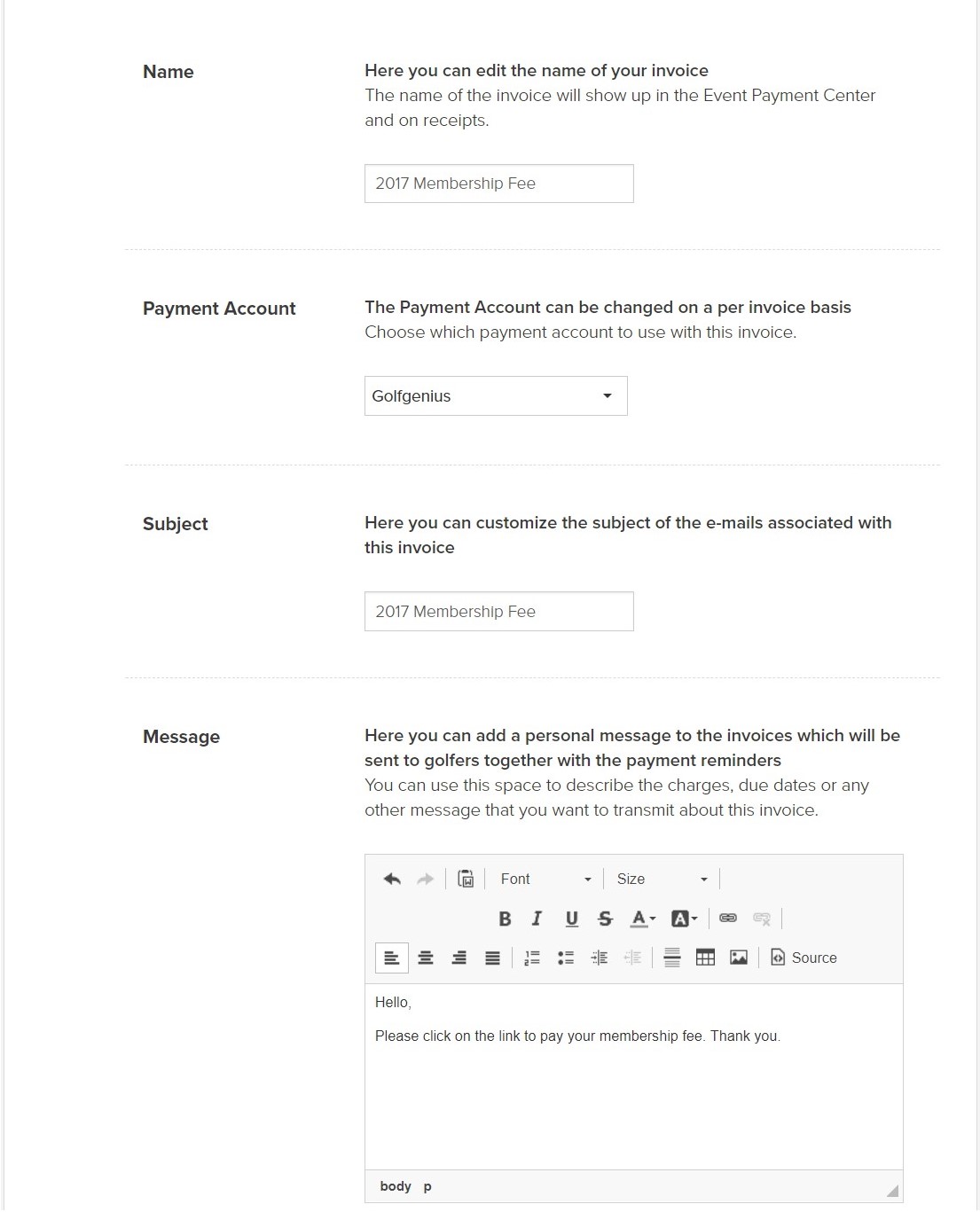 golfgenius invoicing players with stripe