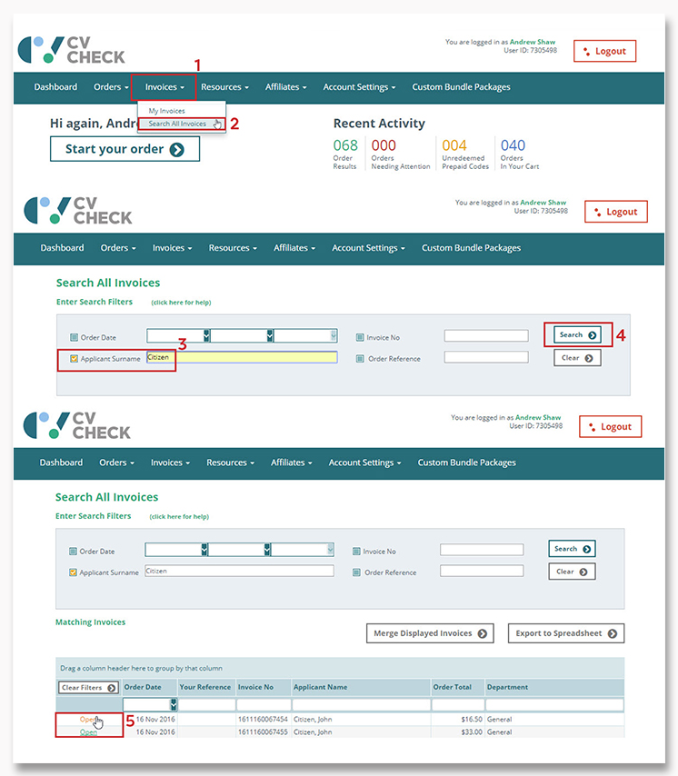 Cvcheck How Do I Search For Invoices