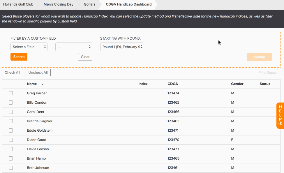 Updating Handicap Indexes from CDGA