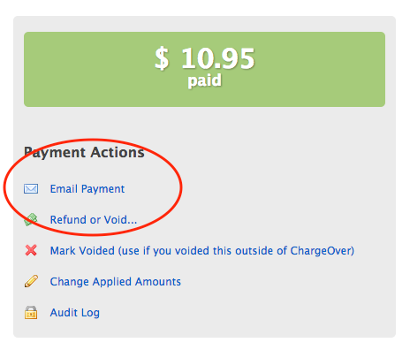 chargeover how can i email a payment receipt to a customer